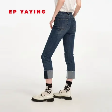 EP YAYING雅莹女装 时尚翻边磨毛直筒牛仔裤 商场同款J601A商品大图