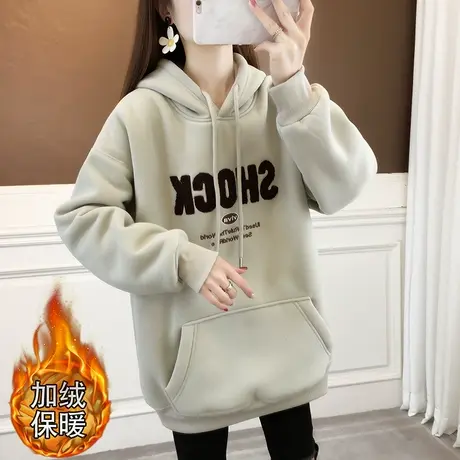 连帽加绒加厚卫衣女中长款2023年秋冬时尚洋气爆款韩版宽松外套女图片