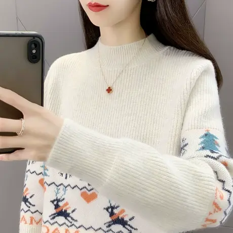 冬季新款2023年爆款半高领毛衣女设计感小众针织打底衫加厚洋气女商品大图