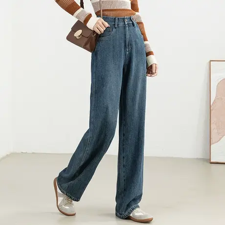 高腰阔腿牛仔裤女2023年新款春秋女裤宽松长裤秋季裤子窄版直筒裤商品大图