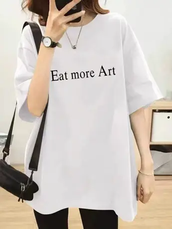 2023新款正肩加大仿棉短袖T恤女简约休闲时尚百搭白色上衣春夏季商品大图