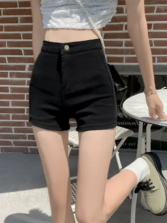 清仓捡漏牛仔a字短裤子女夏季薄款2023高腰直筒小个子黑色热裤潮商品大图