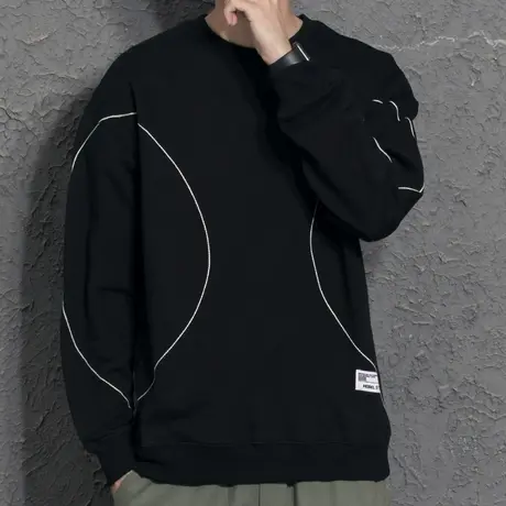 2021秋冬新款男士卫衣宽松圆领百搭韩版潮流休闲黑色青年长袖外套图片