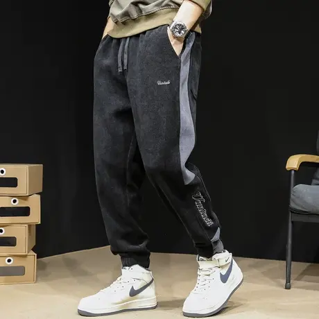 雪尼尔休闲运动裤男冬季宽松秋冬款哈伦卫裤束脚男士加绒裤子男裤图片