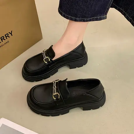 英伦风小皮鞋女时尚配裙子乐福鞋2023新款秋季法式一脚蹬防滑单鞋图片