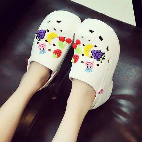 2023夏季新款女凉拖鞋白色ins厚底老爹鞋女包头洞洞鞋凉鞋沙滩鞋商品大图