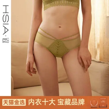 HSIA遐 中腰平角裤仿T裤魅力几何蕾丝轻薄透气纯棉裆底性感内裤女图片