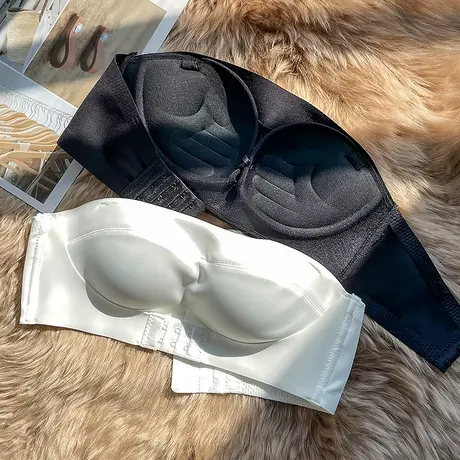 无肩带内衣女小胸聚拢隐形防滑文胸防走光抹胸裹胸加厚婚纱胸罩夏图片