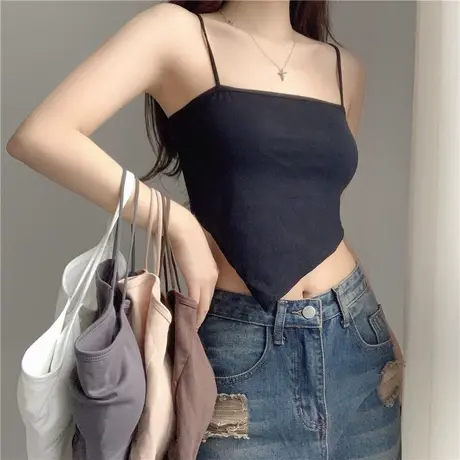 吊带女西装内搭黑色针织打底背心设计感小众外穿夏季白色短款上衣图片
