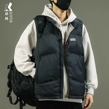 80%灰鸭绒羽绒马甲男士秋冬宽松大码立领坎肩外套男保暖轻柔外衣图片