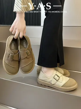 两穿勃肯鞋女2024新款春秋季百搭一脚蹬乐福鞋豆豆鞋厚底博肯单鞋商品大图