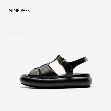 Nine West/玖熙镂空平底沙滩凉鞋2024年夏季新款露趾厚底罗马凉鞋图片