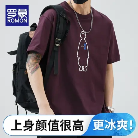 罗蒙男装夏季薄款短袖T恤男潮流百搭宽松纯棉上衣休闲半袖体恤衫图片