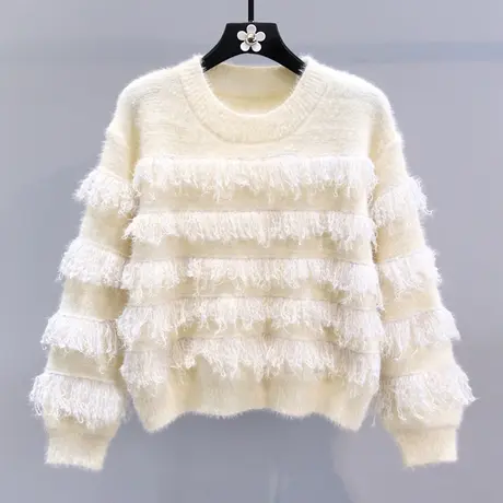 小香风流苏毛衣女秋冬2023新款宽松慵懒风设计感短款针织衫上衣商品大图