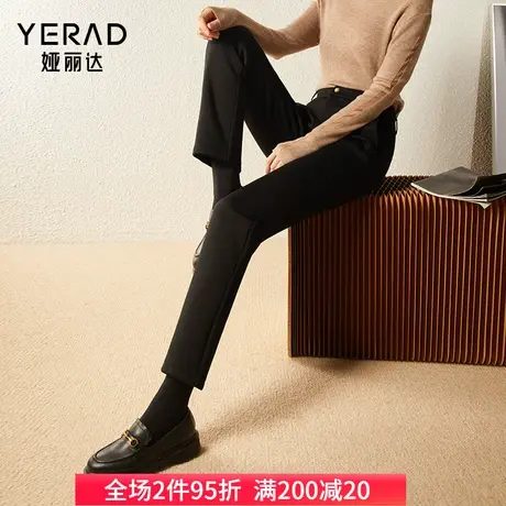 娅丽达加绒直筒裤女2023新款秋冬保暖女裤黑色休闲裤子高腰蚕丝裤图片