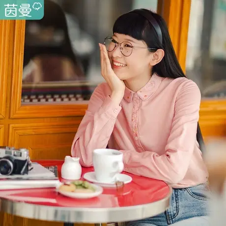 【商场同款】茵曼2020秋装新款舒适棉麻民族文艺纯色长袖衬衫衬衣图片