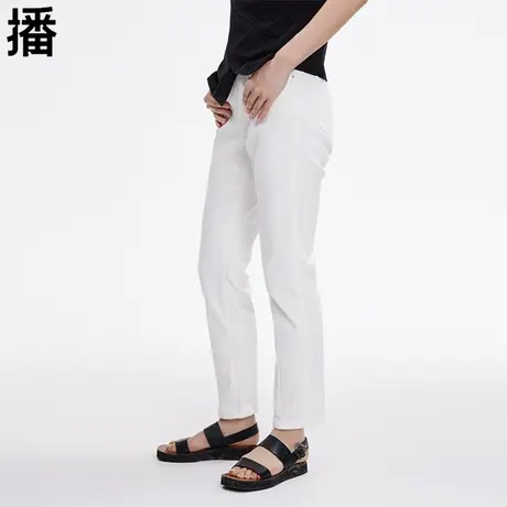 播白色牛仔裤女2023秋季新款修身简约百搭时尚休闲拉链铅笔裤长裤商品大图