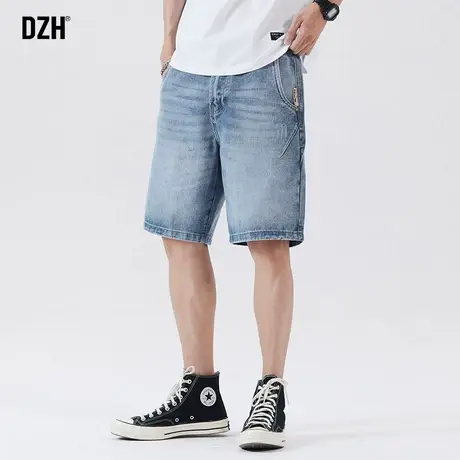 男士蓝色牛仔短裤男潮牌休闲大码男裤五分裤夏季薄款牛仔裤半截裤商品大图