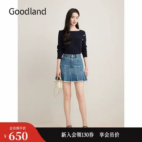Goodland美地2024秋季新款解构一字领毛针织衫优雅显瘦上衣图片