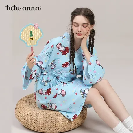 tutuanna春秋女家居服 HelloKitty满印全棉磨毛和服睡衣长袖睡裙图片