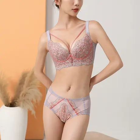 性感豹纹文胸套装女调整型聚拢收副乳防下垂上托蕾丝舒适内衣文胸商品大图
