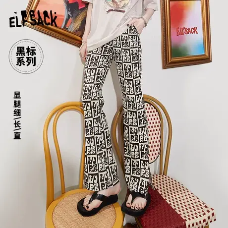 妖精的口袋满印垂感喇叭裤女2023夏季新款设计感微喇裤休闲长裤商品大图