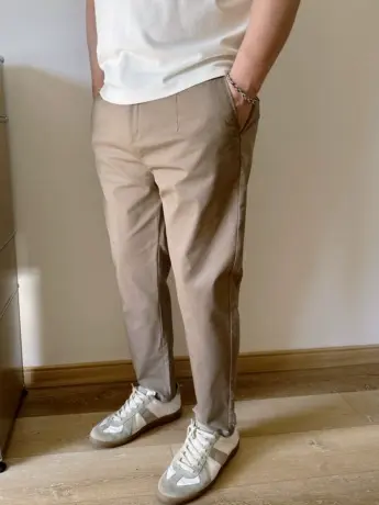 DAEVU春新款浅卡其棉布潮胖子小脚弹力加肥加大码男士商务休闲裤商品大图