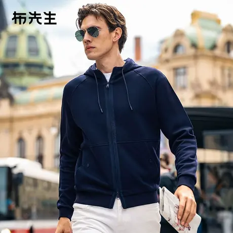 MrBu布先生袋鼠兜连帽针织夹克春秋双拉连插肩袖外套男PT15533图片