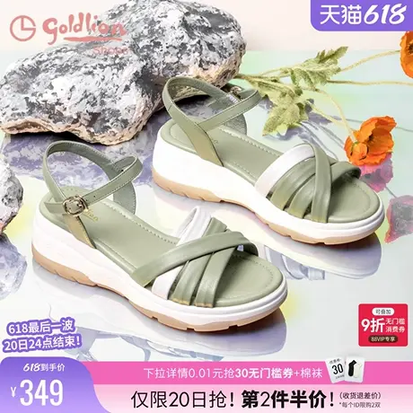 金利来一字带坡跟妈妈凉鞋女厚底夏季女鞋中老年休闲松糕底沙滩鞋商品大图