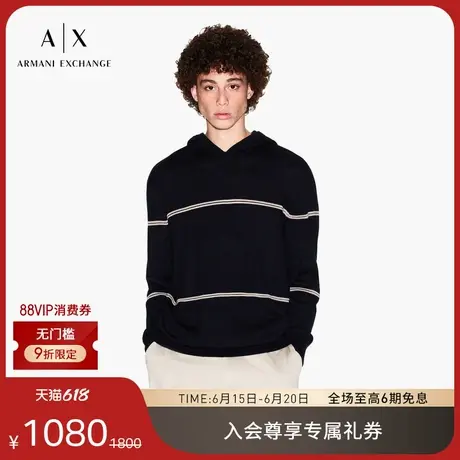 ARMANI EXCHANGE/阿玛尼男士绵羊毛长袖连帽套头休闲针织衫官方图片
