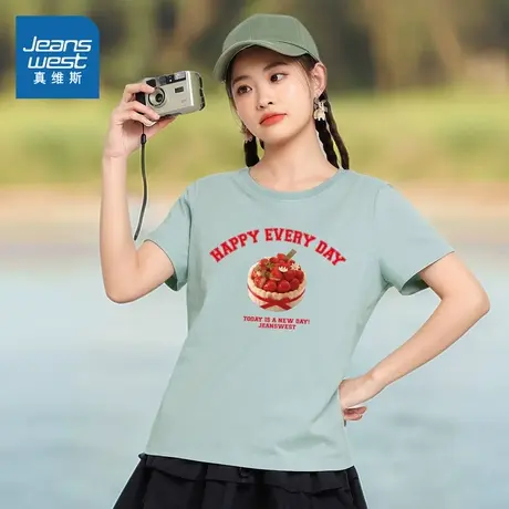 DE真维斯女装2025夏季新款 潮流百搭显瘦休闲圆领短袖T恤上衣女商品大图