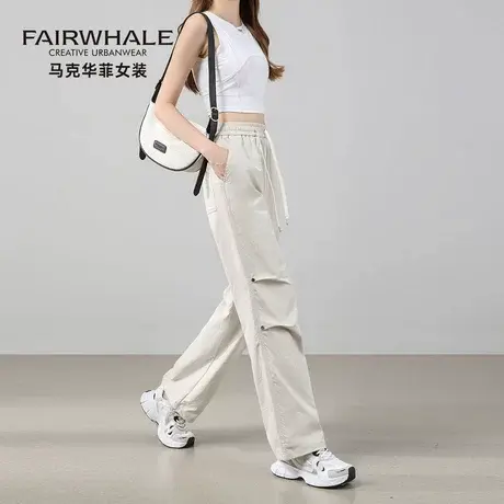 马克华菲直筒休闲裤女夏季2025新款户外三防运动工装伞兵阔腿裤子图片