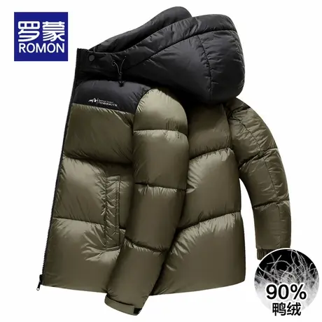 罗蒙羽绒服男2025冬季新款可拆卸连帽撞色工装加厚鸭保暖绒面包服商品大图