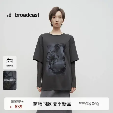 播商场同款国风印花航海短袖T恤女25春夏新款宽松上衣BDS1YD1567商品大图