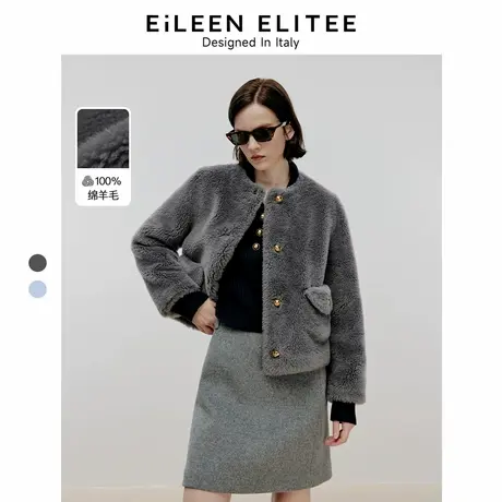 【马凡舒同款】朗姿欧洲EiLEEN ELITEE纯羊毛大衣新款仿皮草外套图片