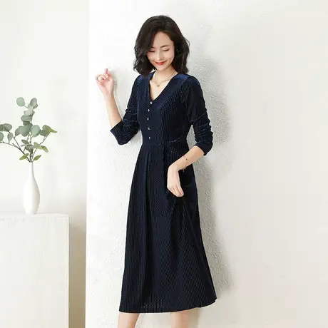 爱朴大码女装2023秋季新款高端时髦法式简约胖mm显瘦中长款连衣裙商品大图