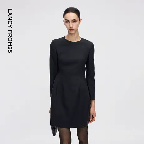 朗姿高级感轻礼服连衣裙优雅修身收腰圆领裙子女2025年冬季新款商品大图