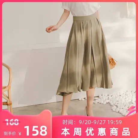 桔熊夏季通勤简约宽松飘逸纯色藏肉百褶中长裙子女神大码CA2598图片