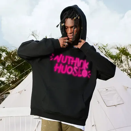 Nuthink美式字母直喷帽子卫衣男宽松潮牌高街情侣款冬季外套帽衫商品大图