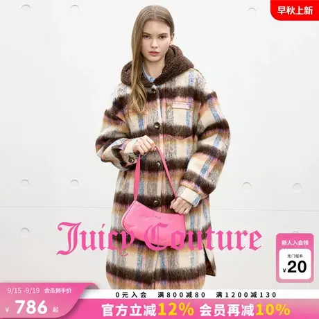 Juicy Couture橘滋外套女2025年秋新款格纹复古连帽宽松毛呢大衣商品大图