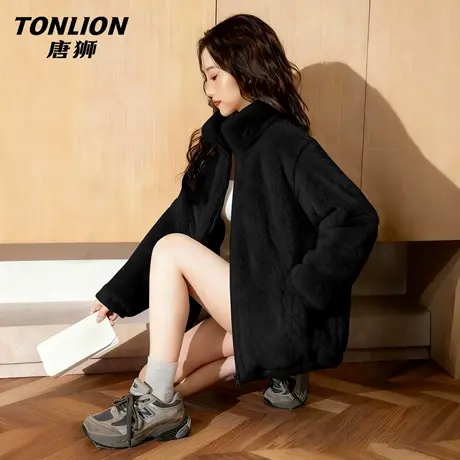 唐狮黑色摇粒绒外套女2026新款秋冬季加绒加厚立领保暖抓绒上衣VB图片