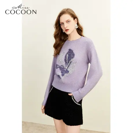 missCOCOON简约休闲2023冬装新款图案提花细节珍珠气质毛针织衫女商品大图