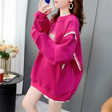 小个子洋气加绒加厚圆领卫衣女秋冬2022年新款宽松减龄超火上衣潮商品大图