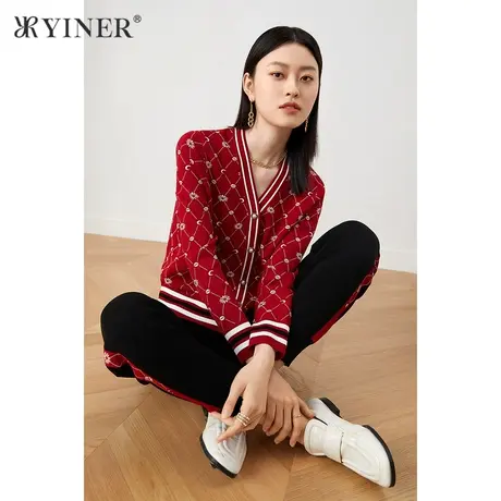 YINER音儿女装2021秋季新款时尚V领长袖毛针织衫商品大图