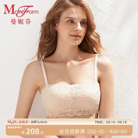 曼妮芬舒适无钢圈抹胸防走光文胸性感蕾丝轻盈女内衣软支撑胸罩合图片
