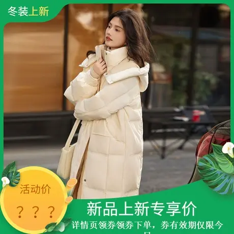 时尚气质羽绒服2023年冬季新款立领连帽百搭韩版温柔中长款外套图片