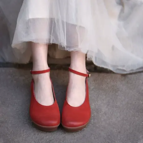 Artmu阿木原创复古森女浅口厚底单鞋女一字扣真皮玛丽珍鞋新款商品大图