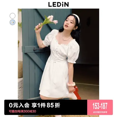 乐町甜美绑带碎花连衣裙2023夏季法式小白裙温柔方领短裙商品大图