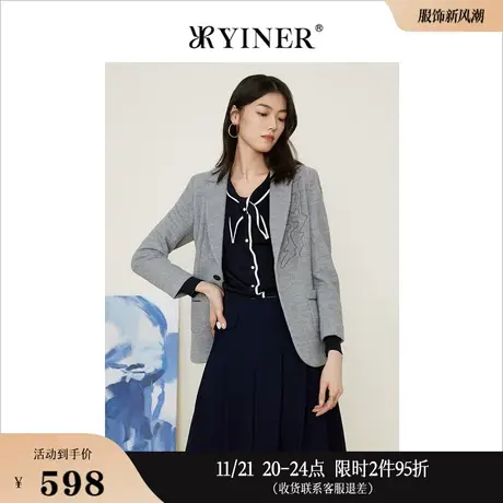 YINER音儿女装秋季亮丝艺术线条羊毛短外套图片