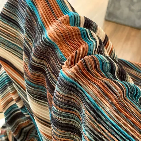 条纹褶皱阔腿裤女夏季薄款冰丝裤子女垂感高腰休闲宽松直筒拖地裤图片